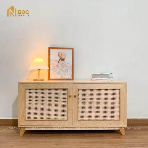 Tủ ngang 2 cánh phối mây