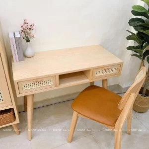 Bàn 2 hộc kéo 1 hộc trống phối mây