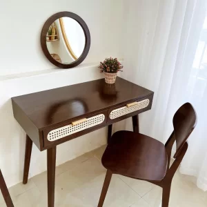 Bàn 2 hộc kéo phối mây