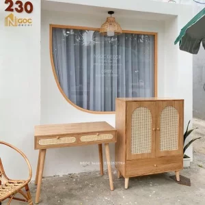 Bàn 2 hộc kéo phối mây