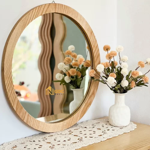 GƯƠNG TRÒN GỖ SỒI