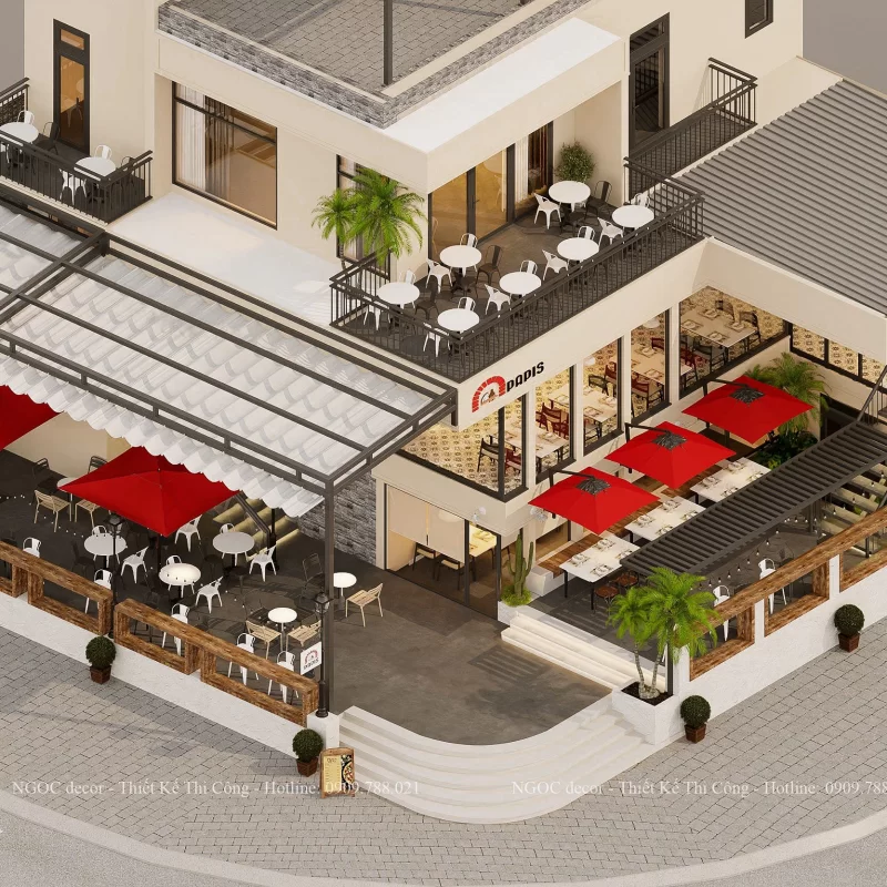 THIẾT KẾ NGOẠI THẤT- NỘI THẤT NHÀ HÀNG PAPIS- AN THƯỢNG